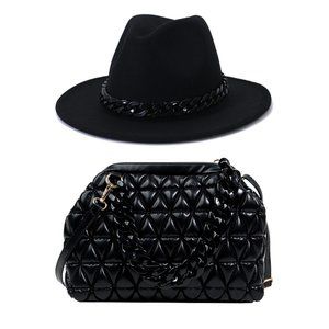 Purse and Hat Set 2 pcs Wide brim fedora felt fedora with plastic chain